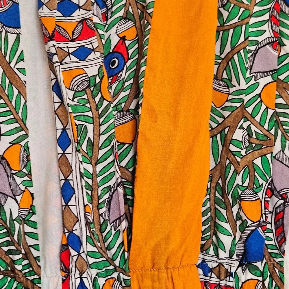 Tory Burch Orange Cream Silk Geometric Botanical Print Midi Dress Size‎ 2